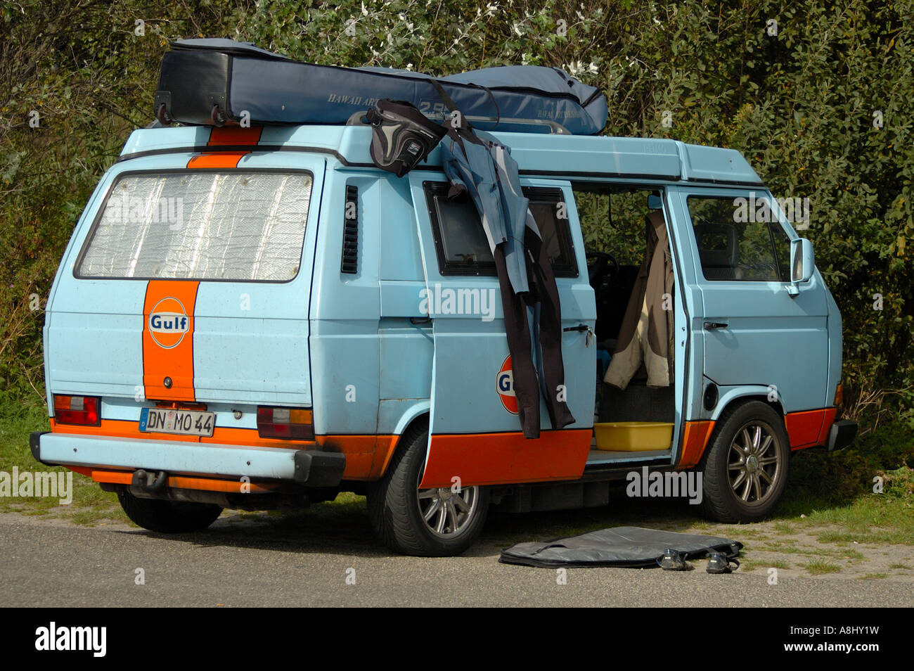 Windsurfers camper at t hekje Oudorp Zeeland Holland Stock Photo