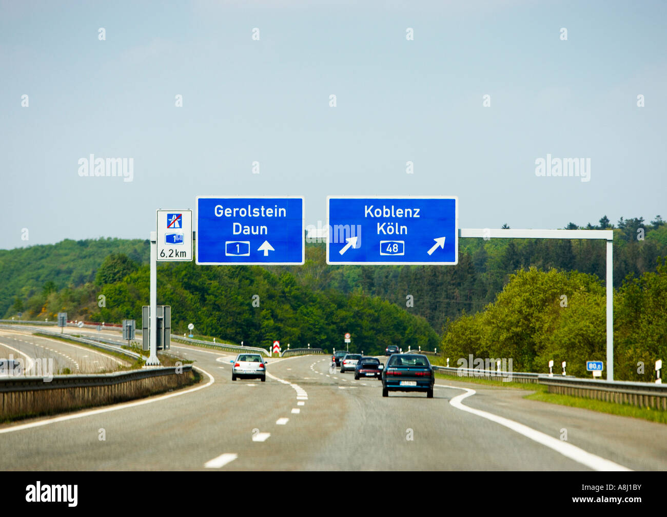 Cars driving on a German autobahn motorway near Koln in Germany, Europe Stock Photo