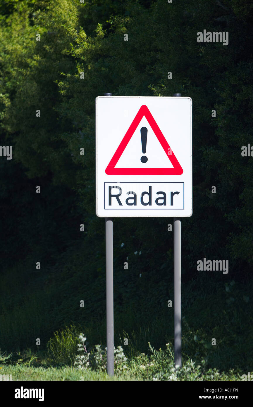 German autobahn warning sign Radar ahead in Germany Europe Stock Photo