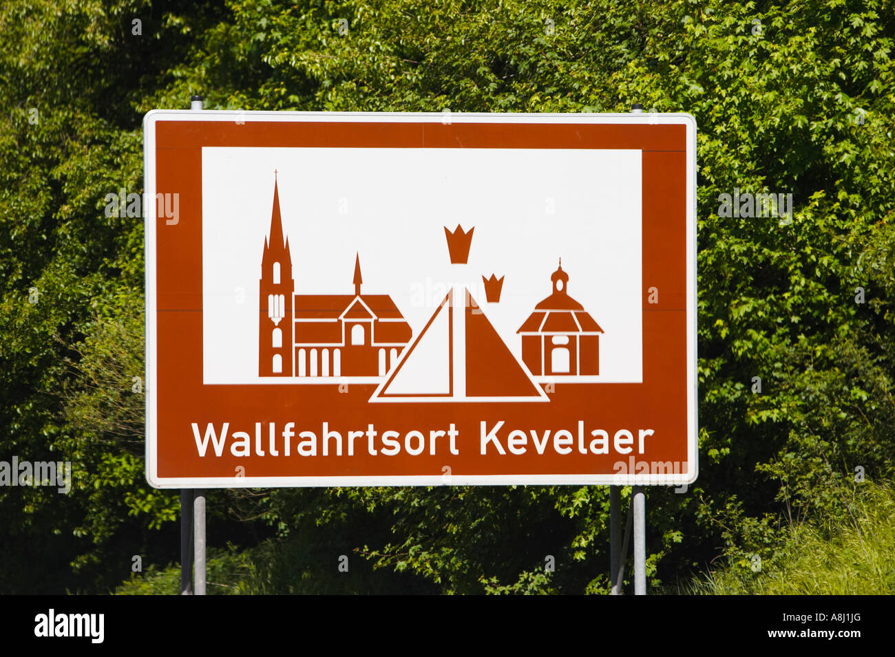 German autobahn tourist information sign Wallfahrtsort Kevelaer Germany Europe Stock Photo