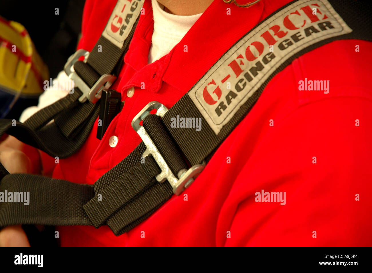 Race car driver shoulder harness Stock Photo Alamy