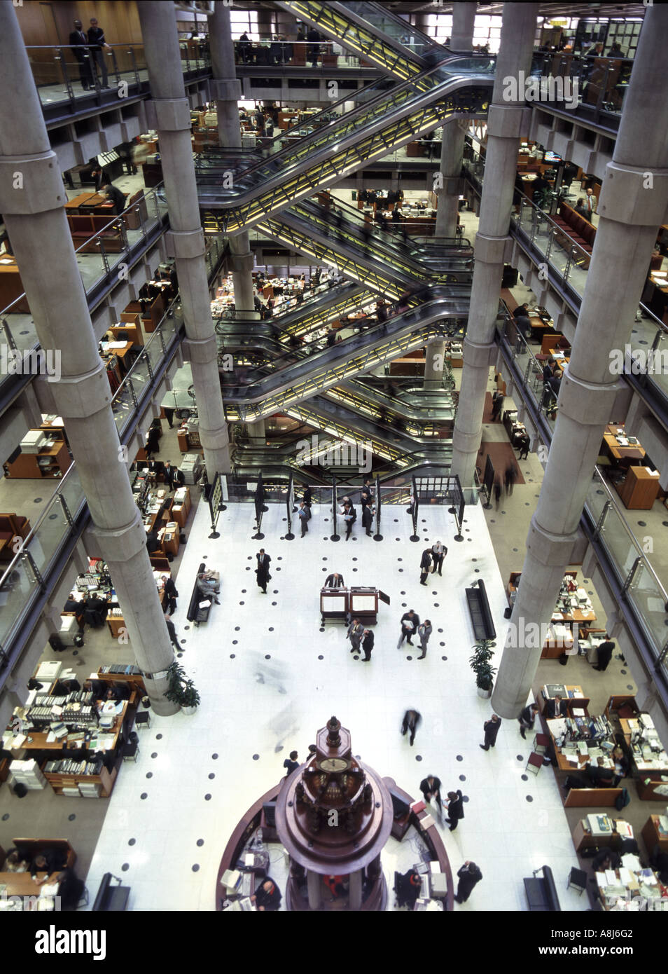 Lloyds of London building interior view looking down people ...
