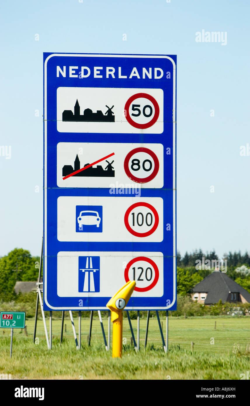 Motorway Netherlands information sign at the border entering The Netherlands, Europe Stock Photo