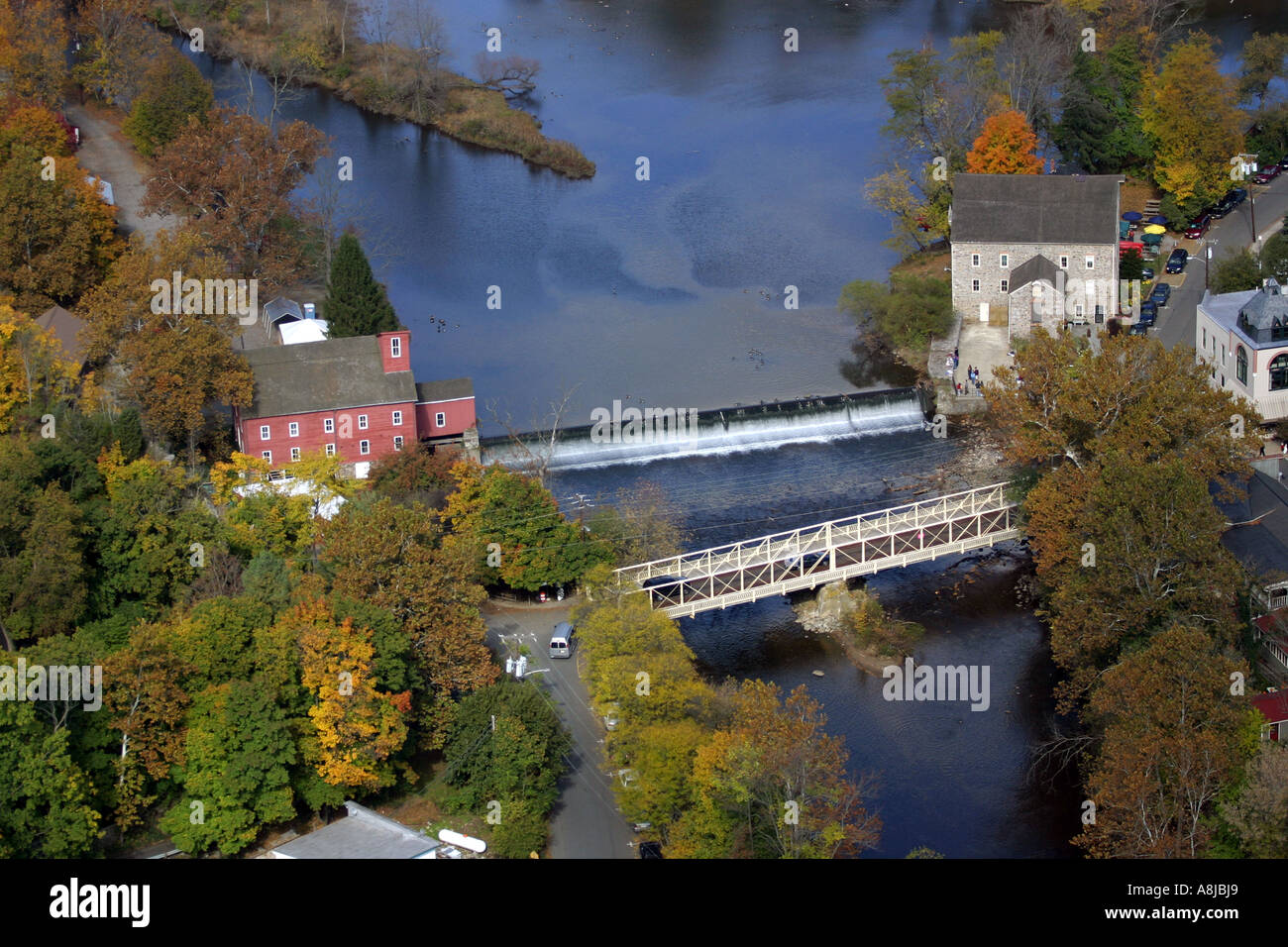 Aerial photo of the famous 'Red Mill' located in Clinton, New Jersey, U.S.A. Stock Photo