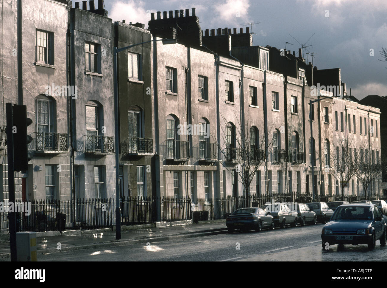 Terraced housing in north London glistening after the evening rain Stock Photo