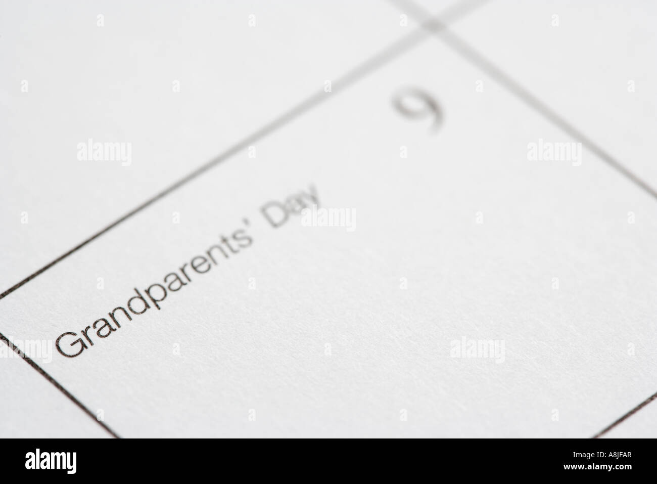 Close up of calendar displaying Grandparents Day Stock Photo Alamy