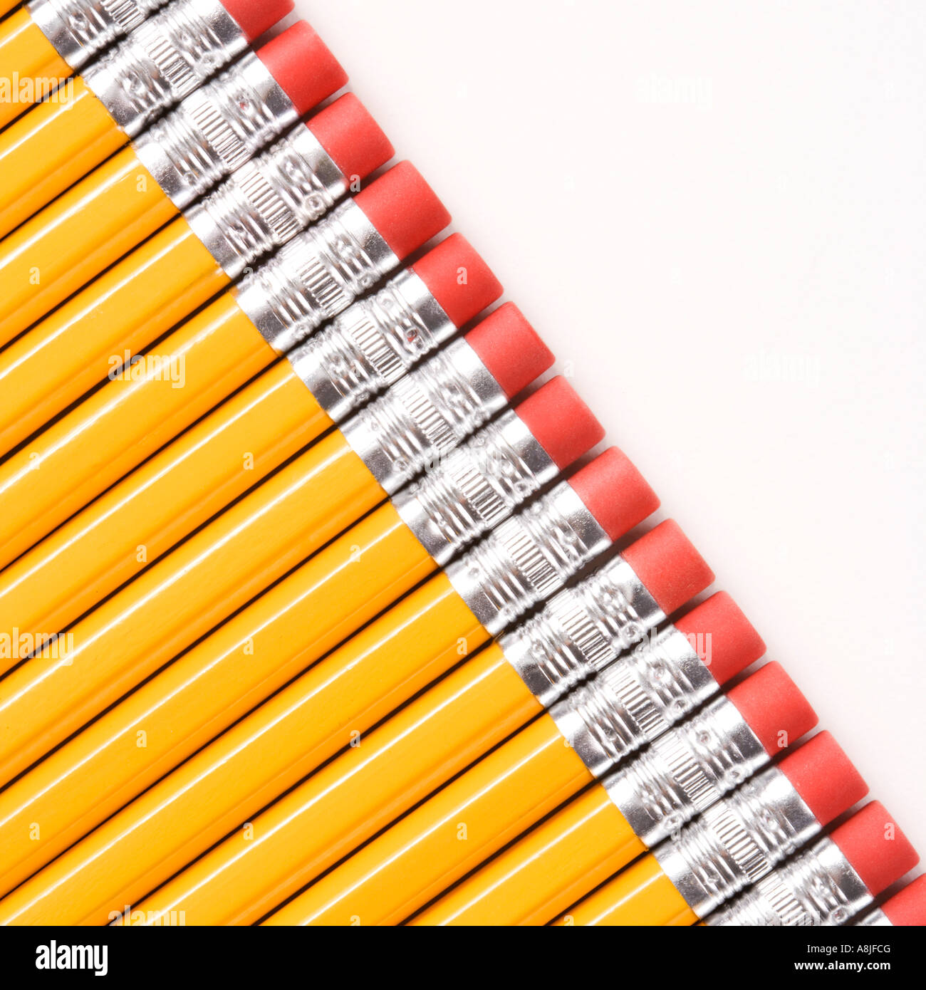 Eraser ends of group of pencils lined up in an even diagonal row Stock Photo Alamy