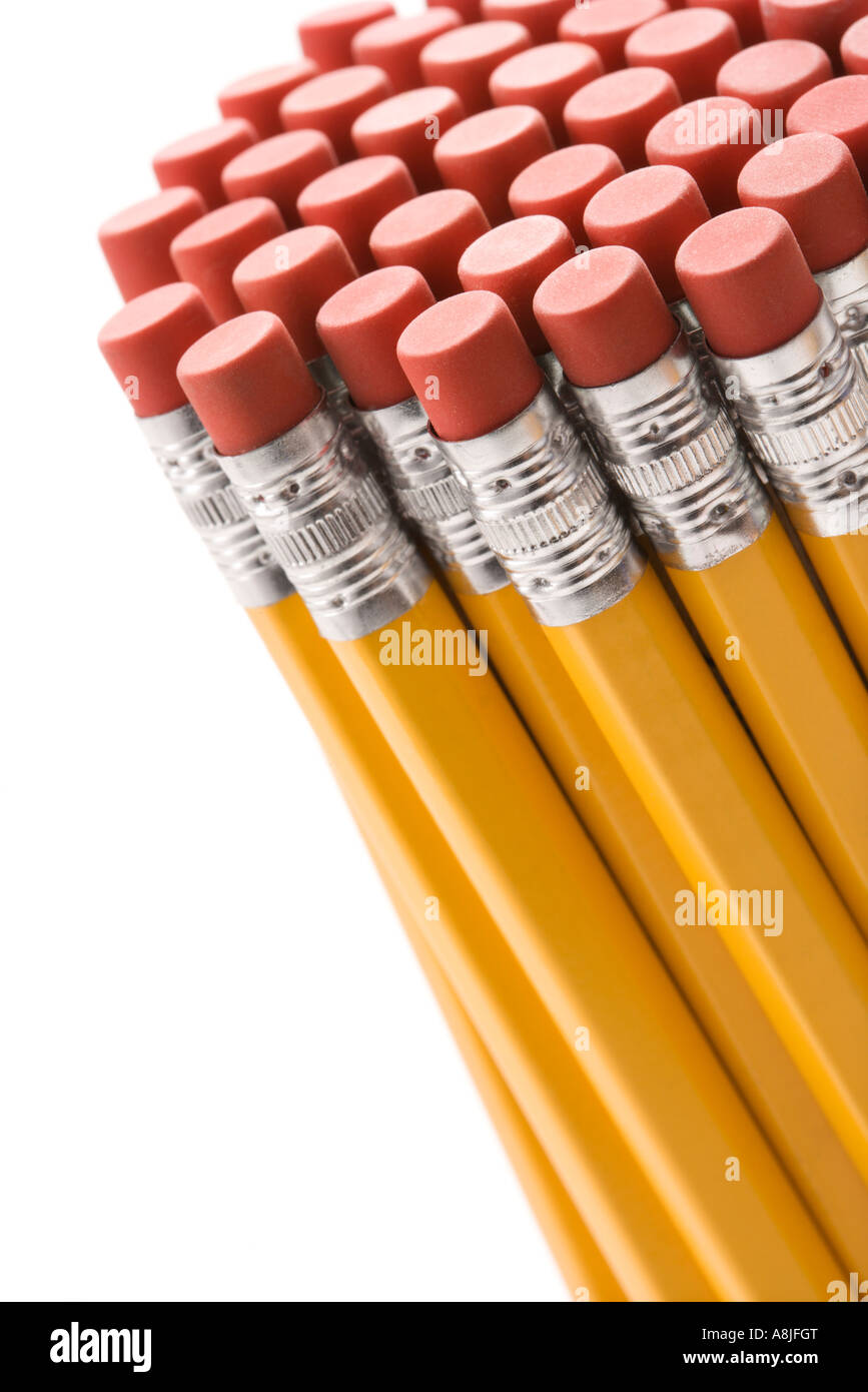 Eraser ends of pencils evenly grouped together Stock Photo Alamy