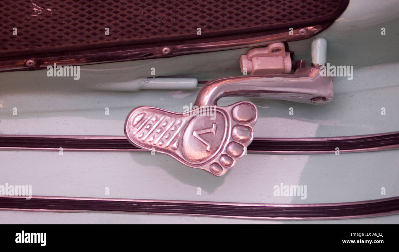 A brake pedal formed as a foot on a vintage scooter Stock Photo Alamy
