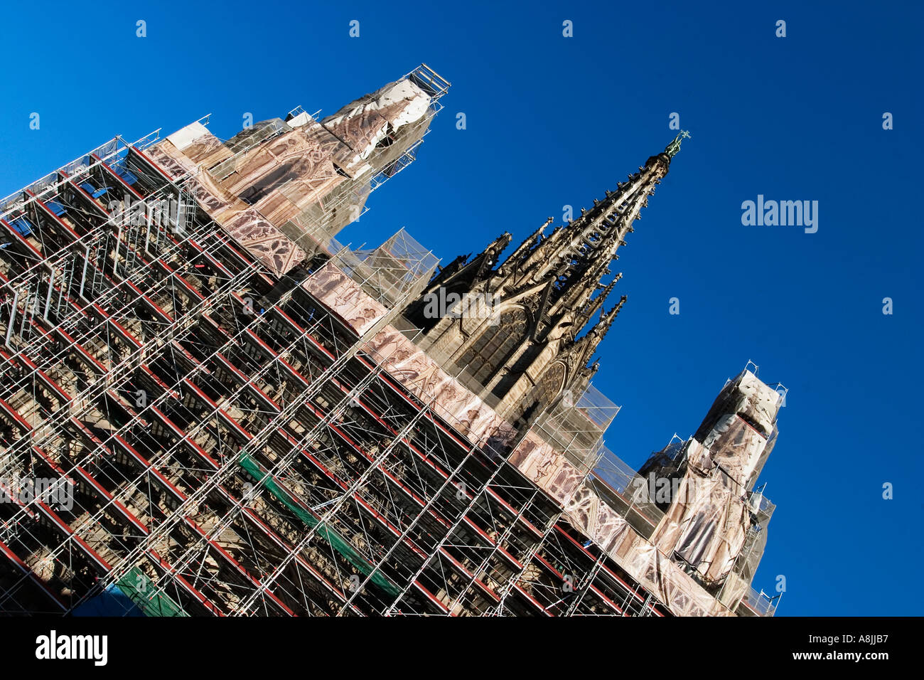 Scaffolding on La Catedral Cathedral in Place de la Seu in Barcelona Spain Stock Photo