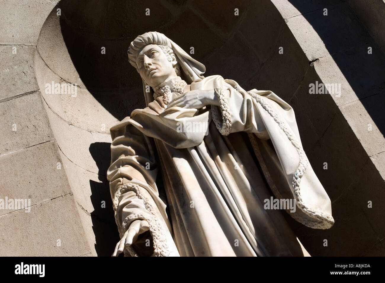 Statue of Juan Fivaller Conseller II de Barcelona at the Town Hall in Placa Sant Jaume Barcelona Spain Stock Photo