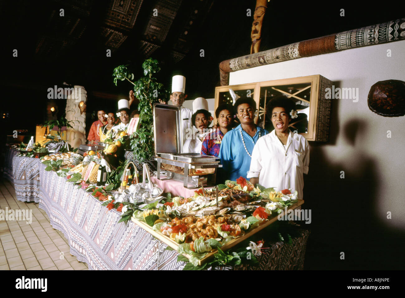 Chefs and Buffet of Food Matanamoa Fiji Stock Photo