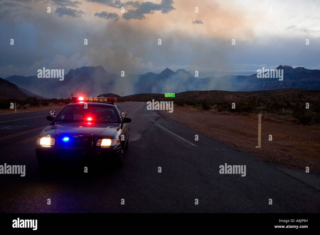 Road block at Red Rock wild fire Stock Photo