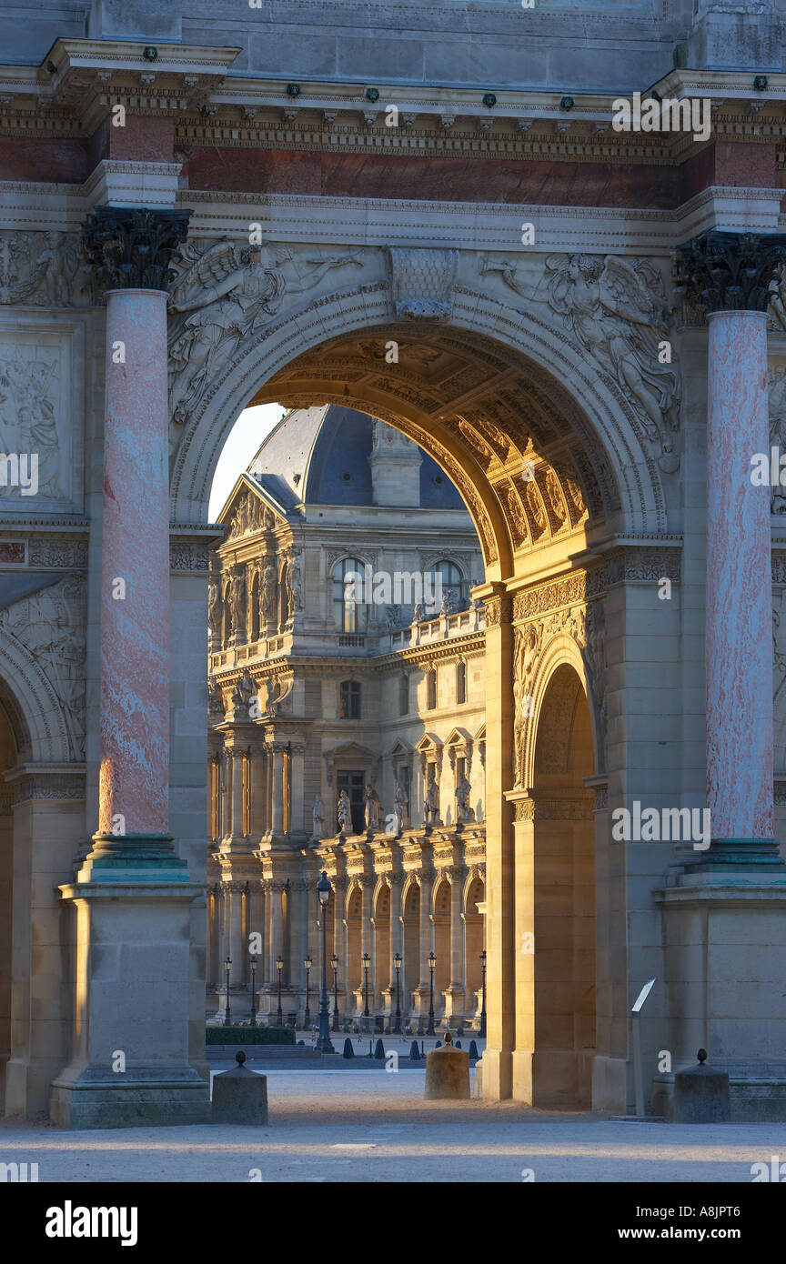 the Arc de Triomphe du Carrousel and the Palais du Louvre Paris France Stock Photo