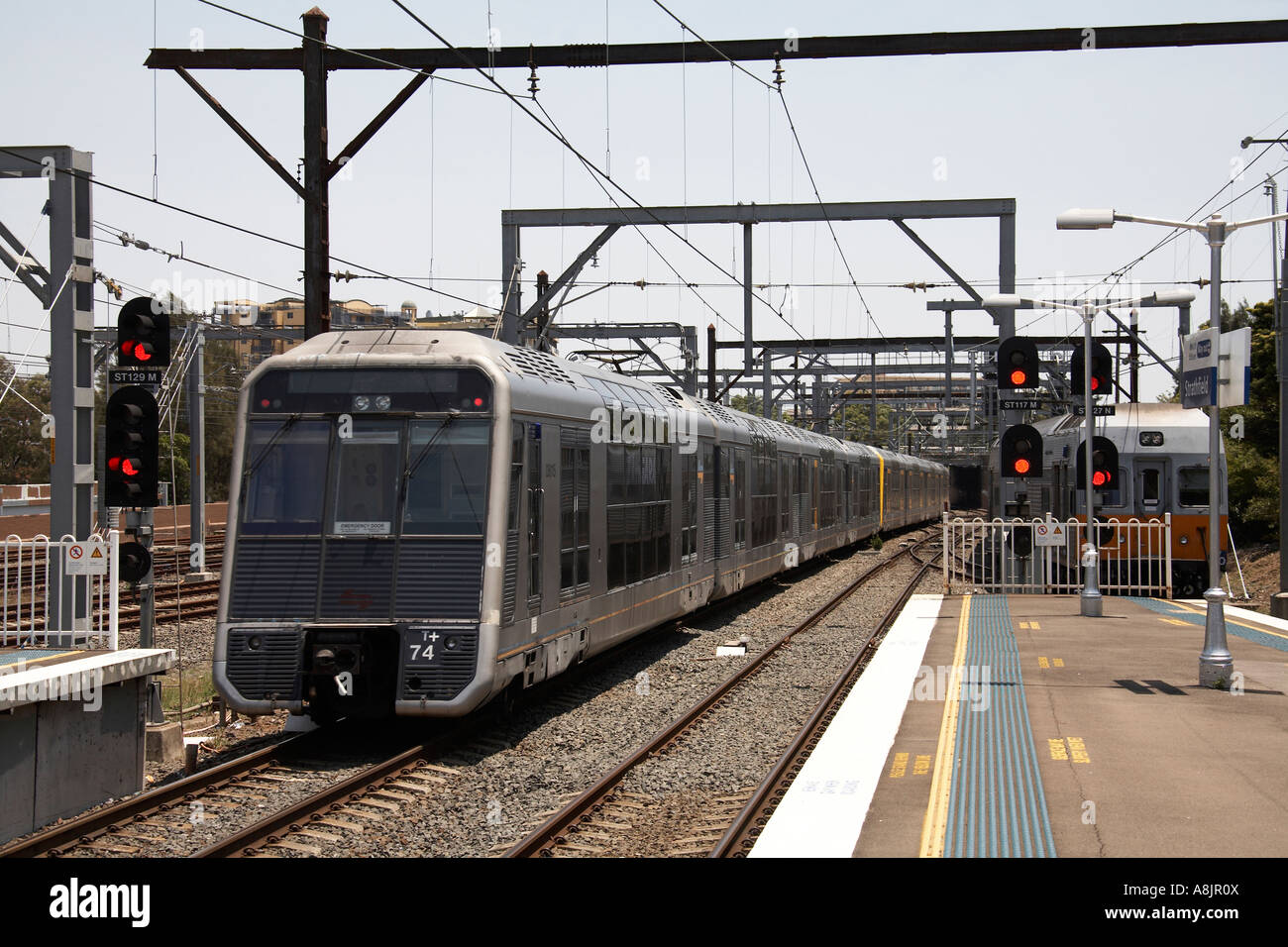 Tangara double decker suburban train in Strathfield Railway Station in Sydney New South Wales