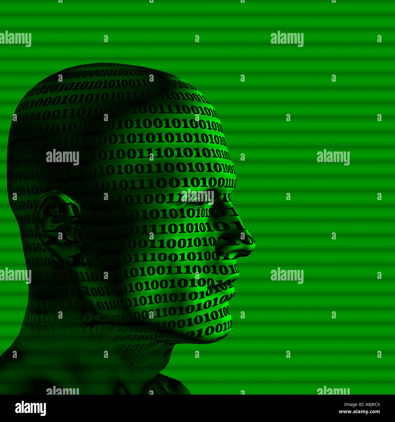 futuristic 3D computer generated bionic male robot head digitally ...