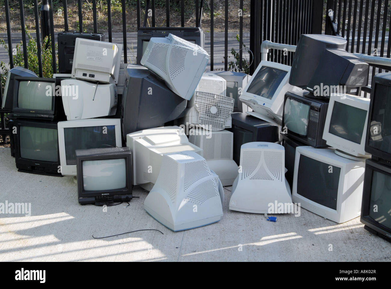UK Old computer screens and TVs in a recycling centre in Winchester