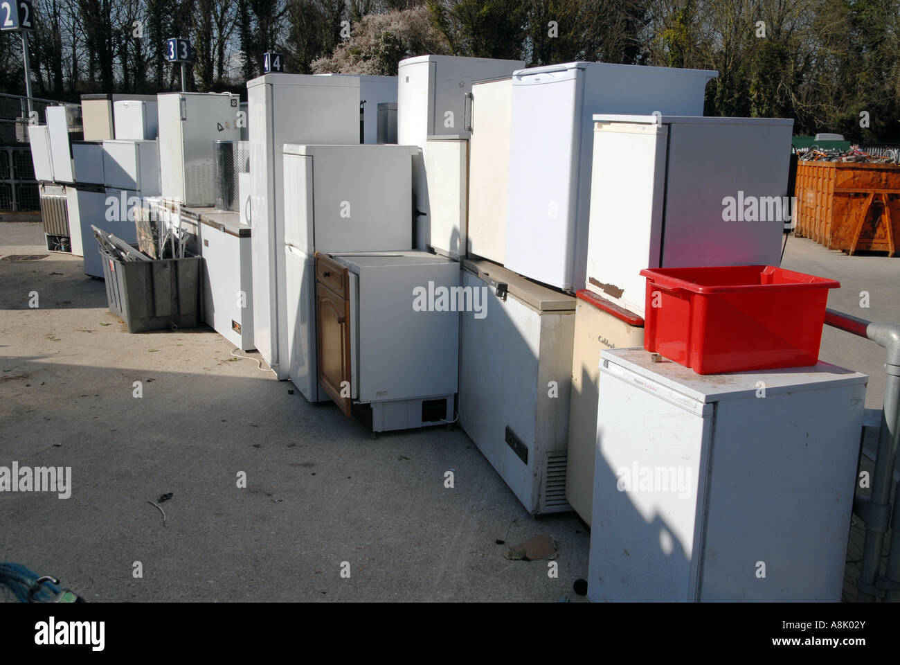 UK Old fridges in a recycling centre in Winchester Hampshire Photo
