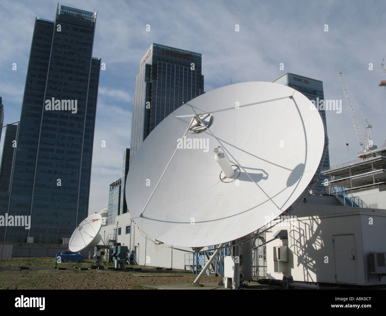 UK Giant satellite dishes in Canary Wharf London Photo Julio Etchart