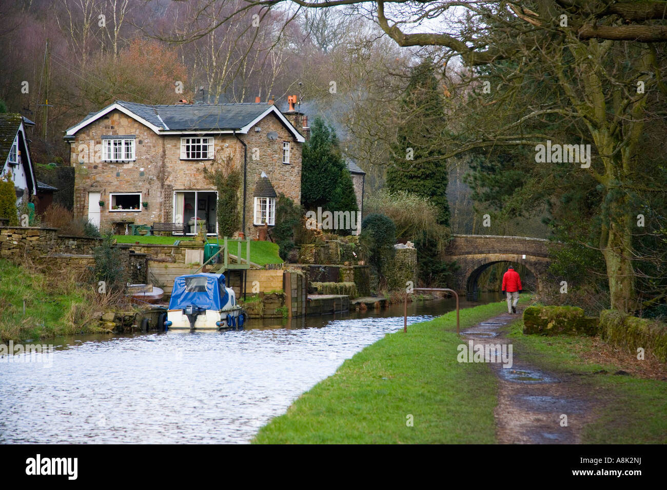 View along the Peak Forest Canal at Marple near Stockport in Cheshire