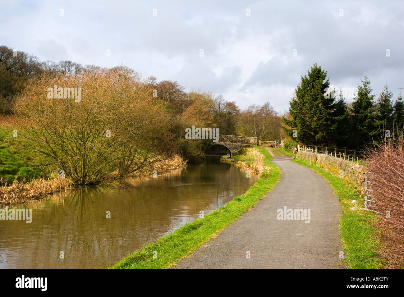 View along the Peak Forest Canal at  Marple near Stockport in Cheshire Stock Photo