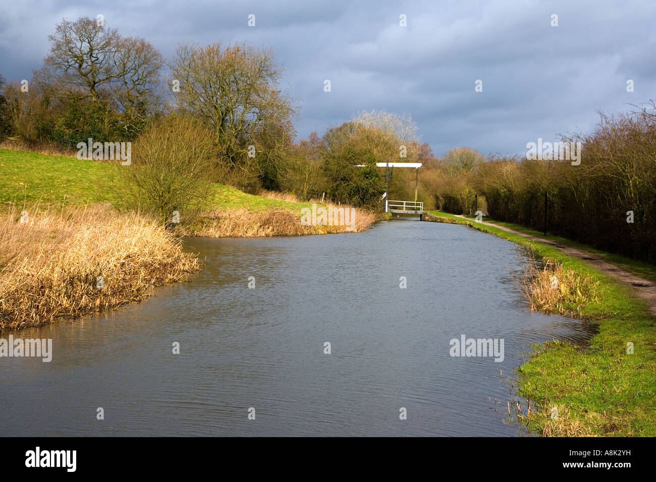 View of Turf Lea Lift Bridge on the Peak Forest Canal at Marple Ridge  near Stockport Cheshire Stock Photo