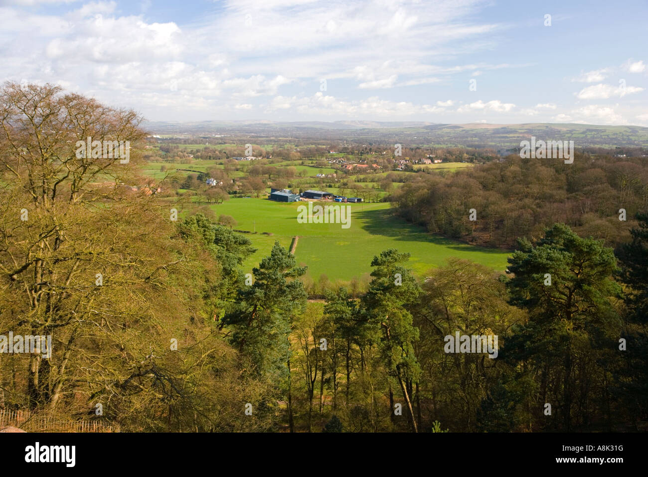 View over Northeast Cheshire from Stormy Point at Alderley Edge in Cheshire Stock Photo