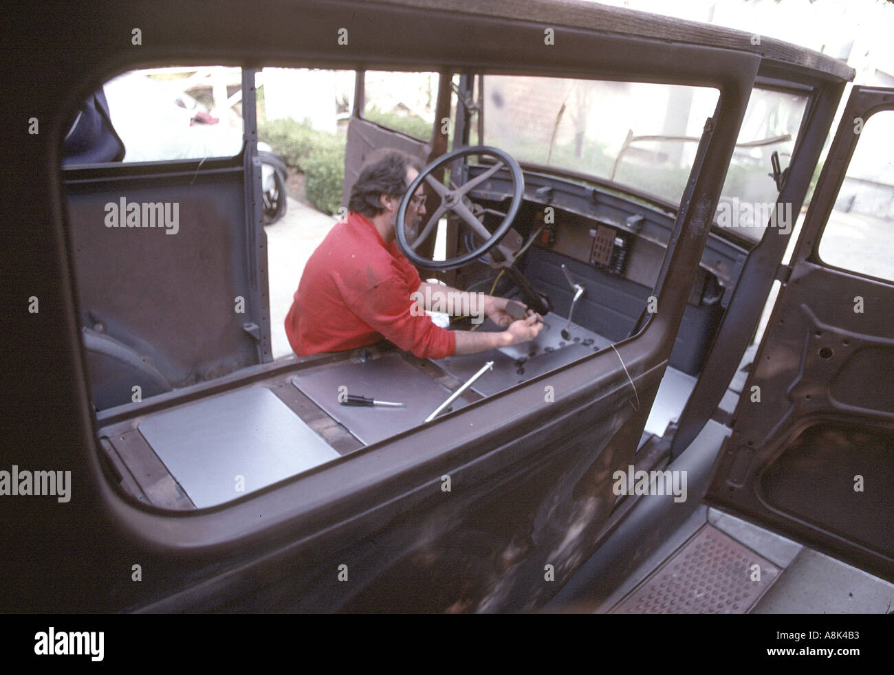 1928 model T ford Hot Rod being fabricated and restored Stock Photo