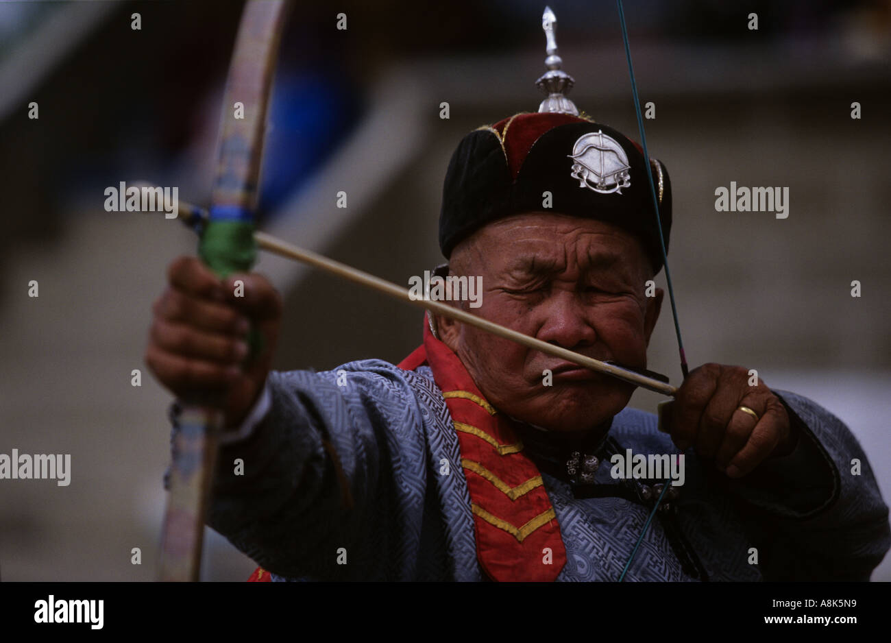 archery competition at nadaam festival bow and arrow Stock Photo