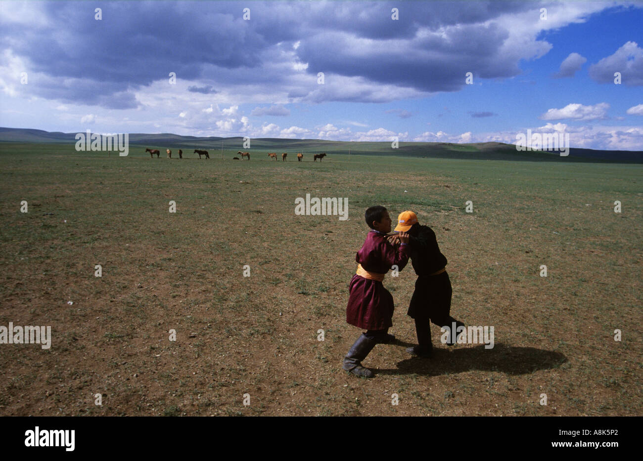 nomadic children playing mongolia mongolian Stock Photo - Alamy