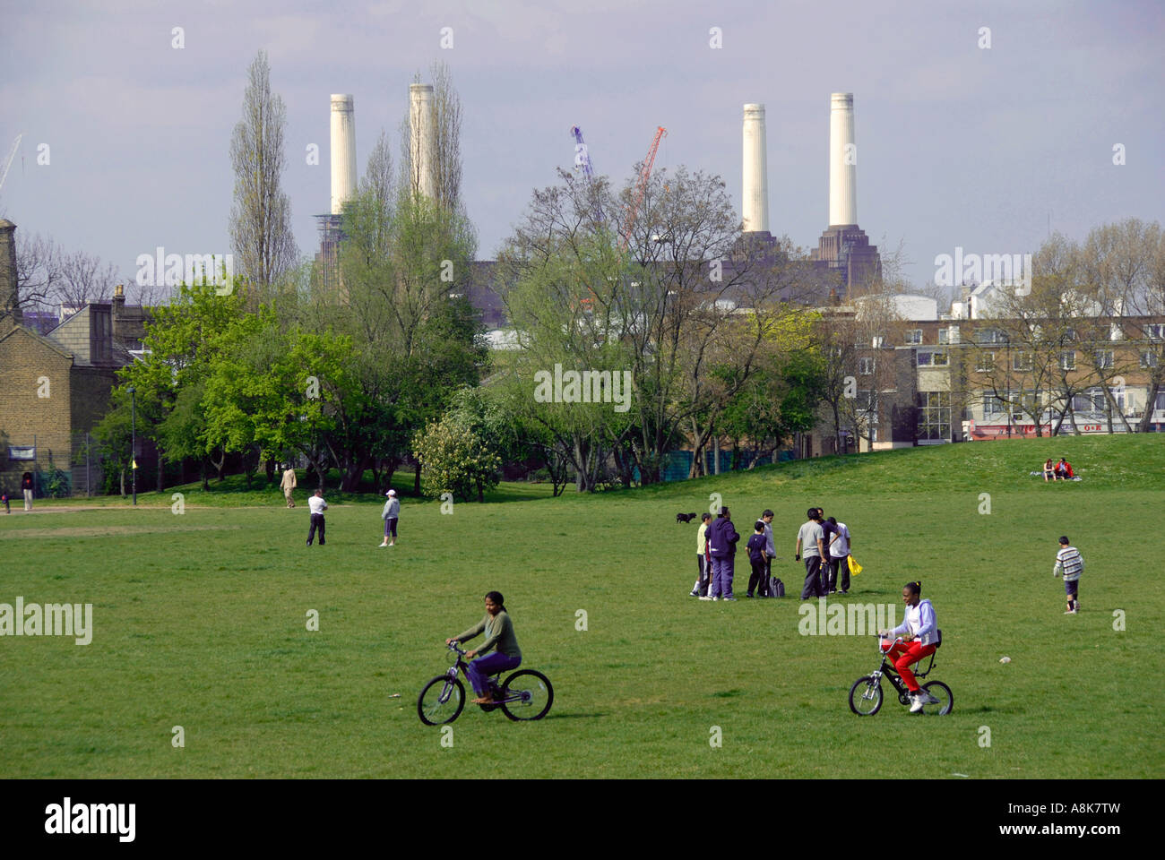 Larkhall Park with Battersea Power Station in background Stock Photo