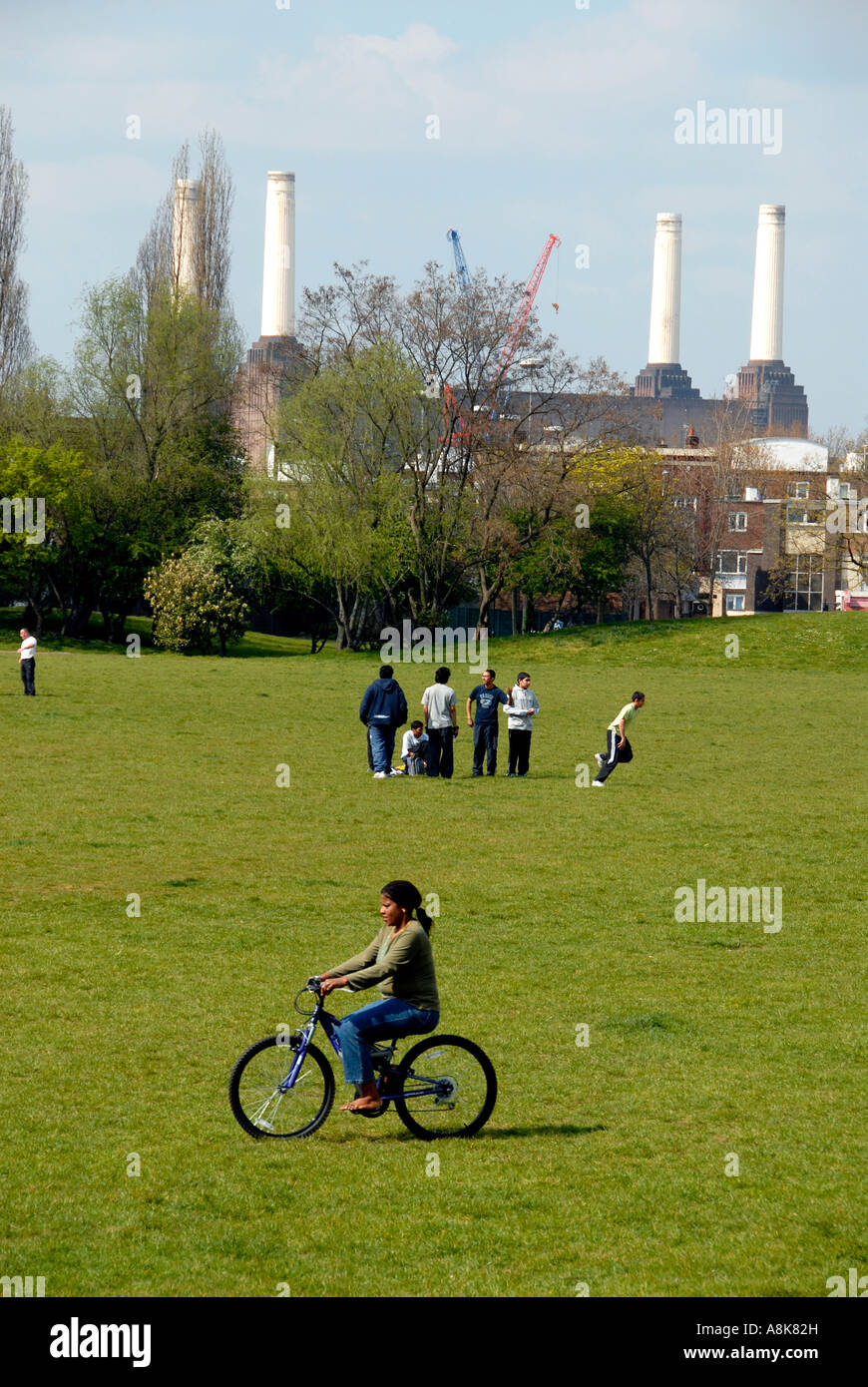 Larkhall Park in South London with Battersea Power Station in background. Stock Photo