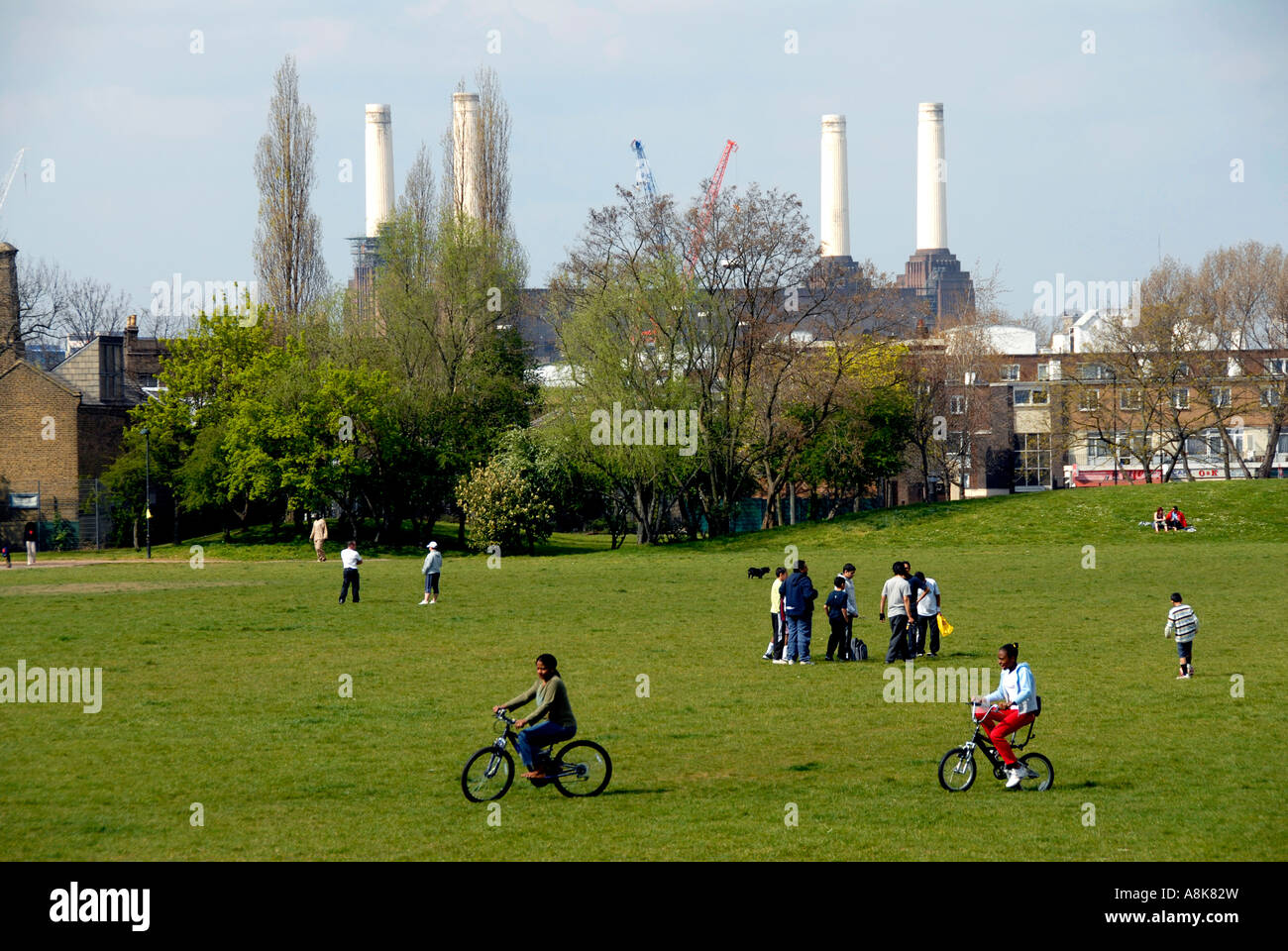 Larkhall Park in South London with Battersea Power Station in background. Stock Photo