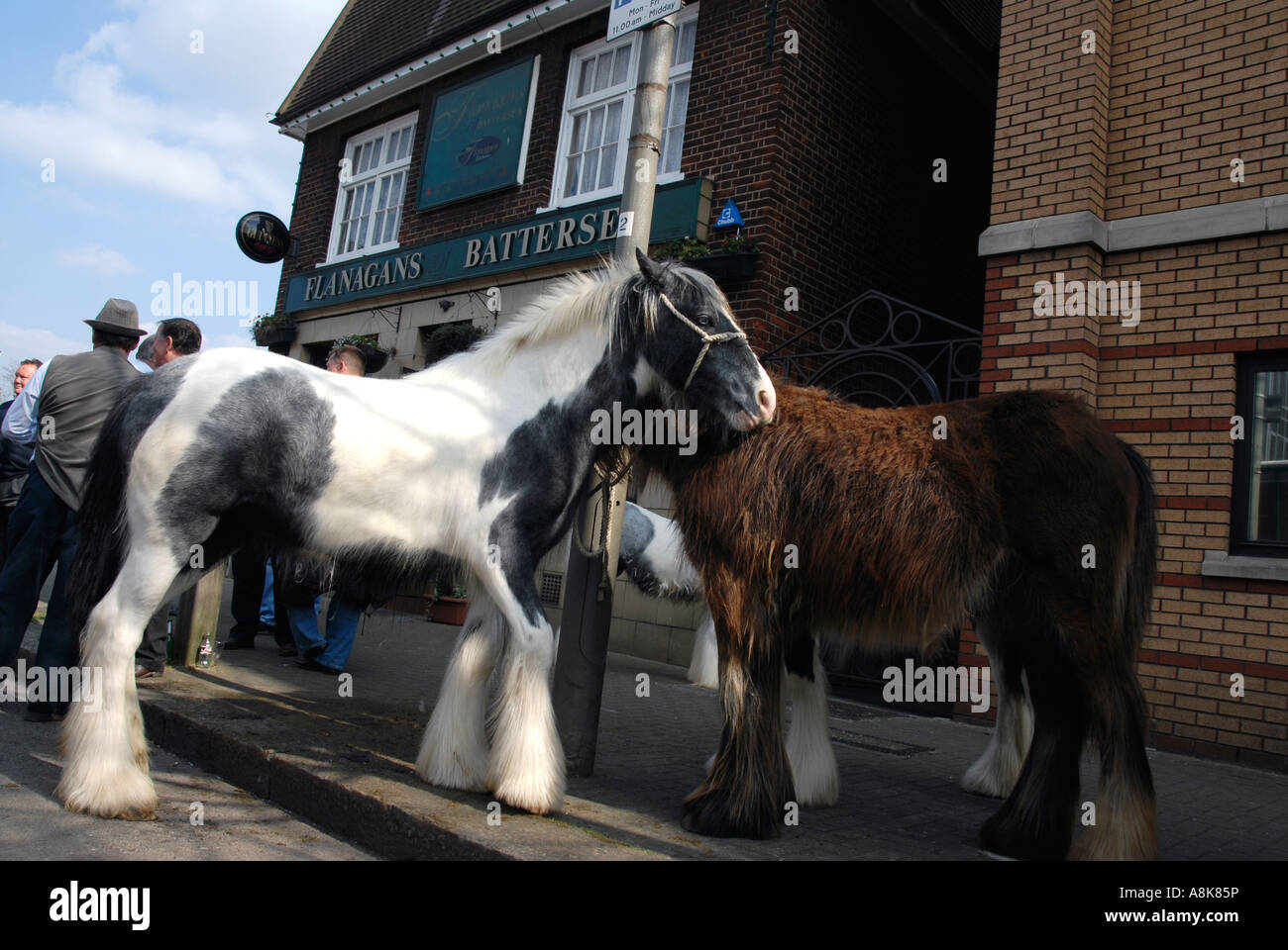 Horse dealers gathered outside Flanagan Arms pub in Wandsworth South