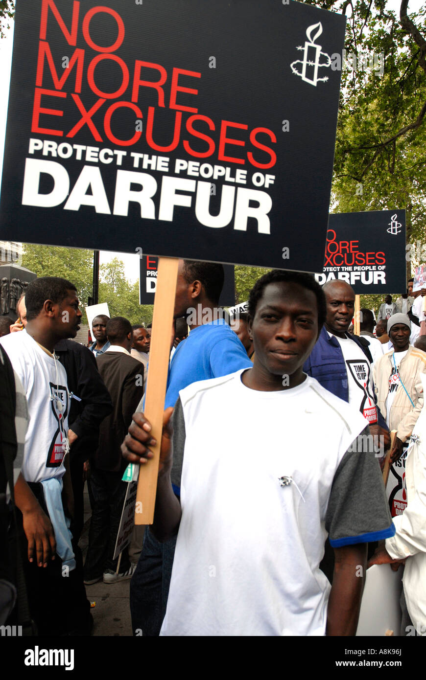 Demonstration to Downing Street London asking for UN peacekeeping force to help in Darfur Sudan. 29.4.07. Stock Photo