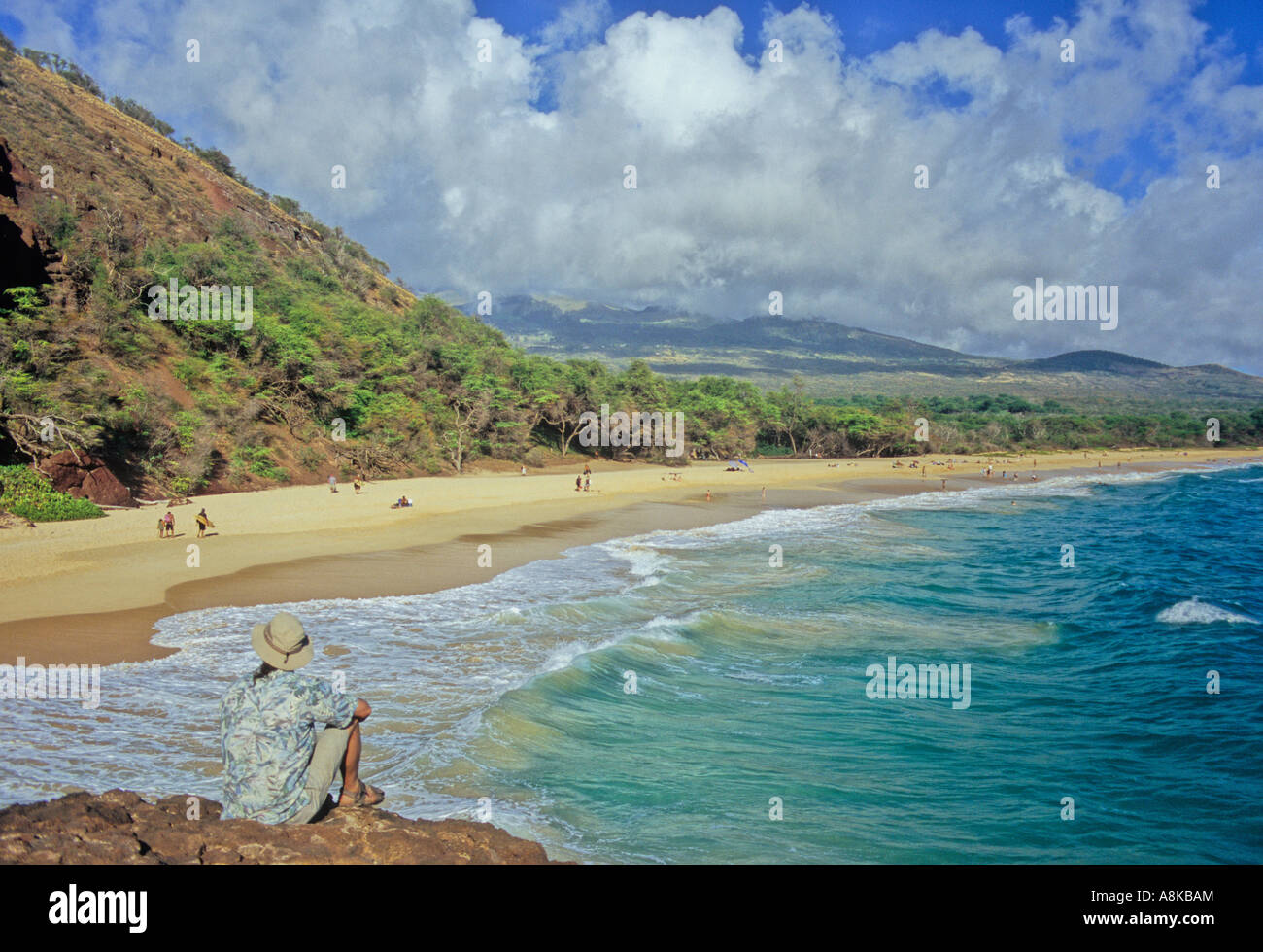 Tourist looks out at Big Beach at Makena State Park on Maui Stock Photo ...