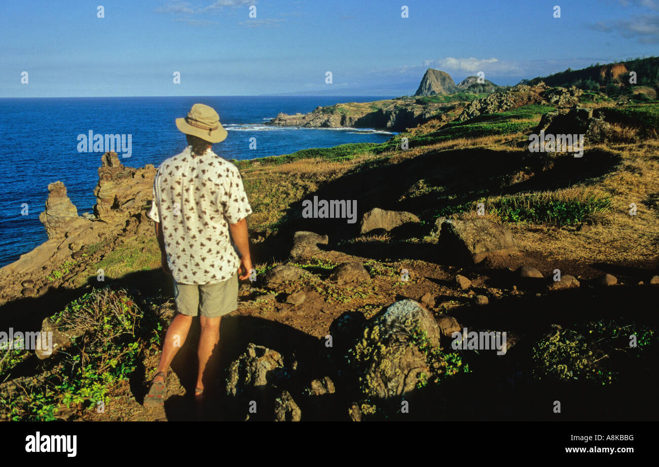 Hiker on the Ohai Trail on Maui sees unusual coastal view Stock Photo