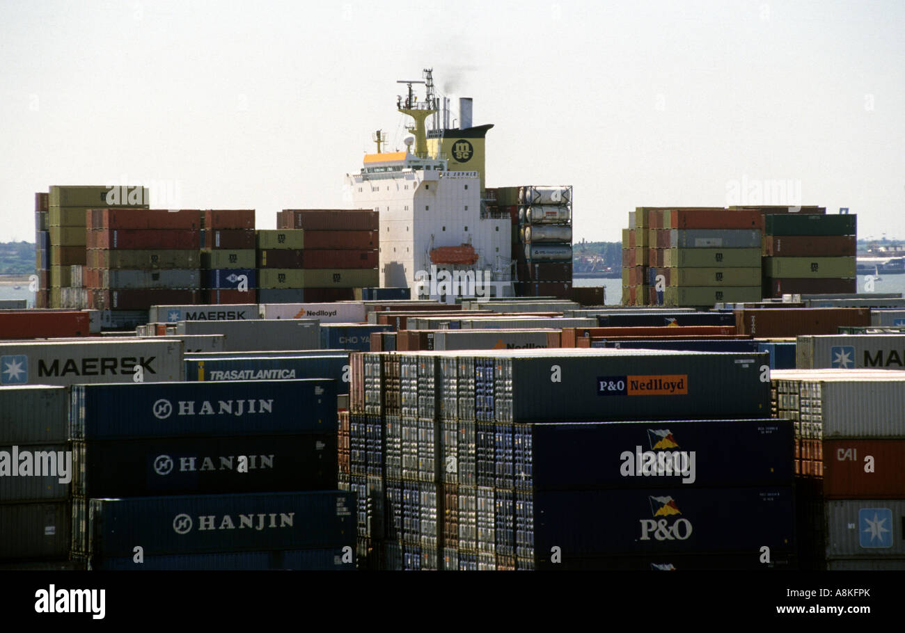 Containers at Trinity Quay, Port of Felixstowe, Suffolk, UK. Stock Photo