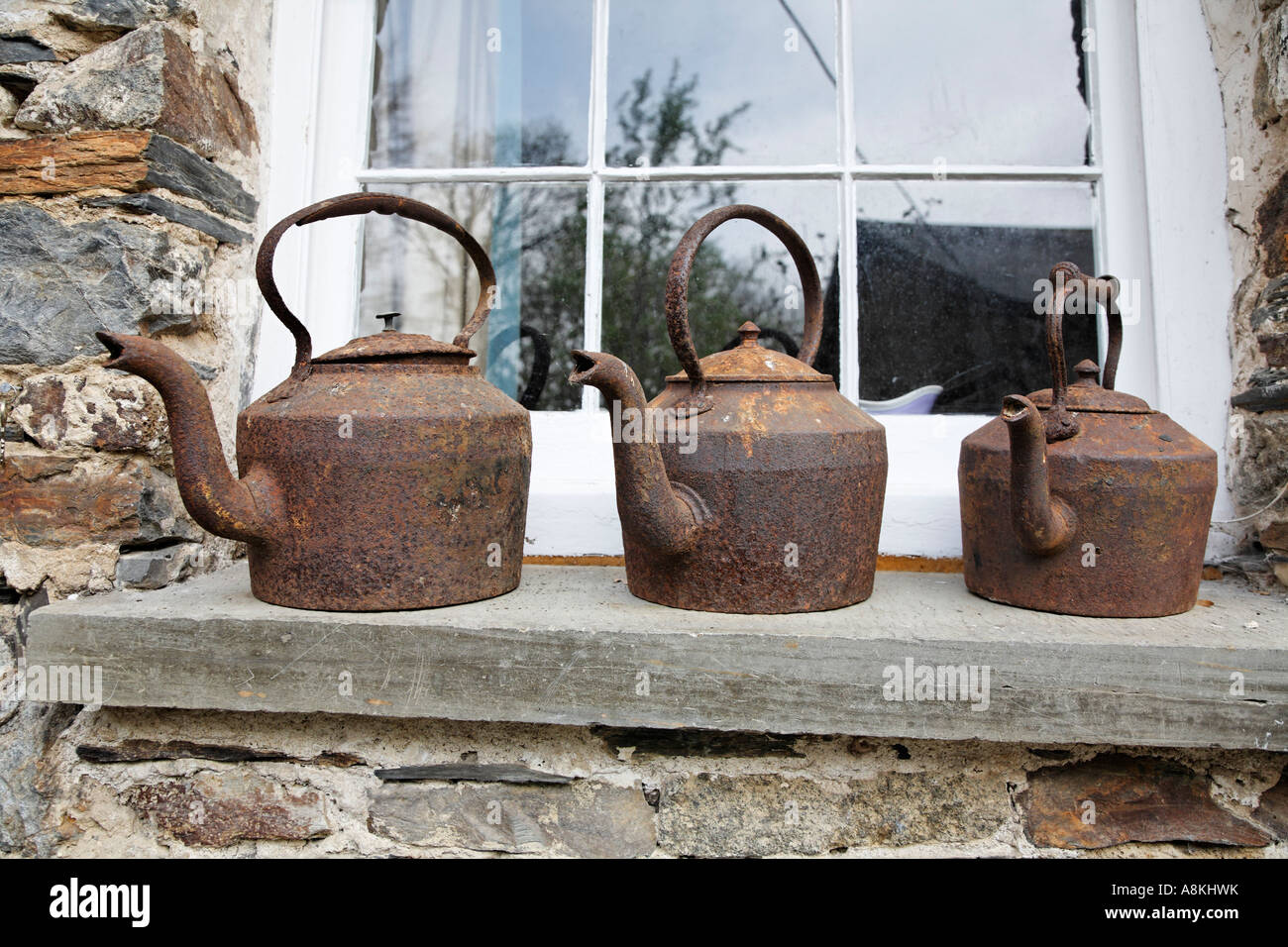 Rusty Kettles At Dolwilym Country House Carmathanshire Wales Britain UK