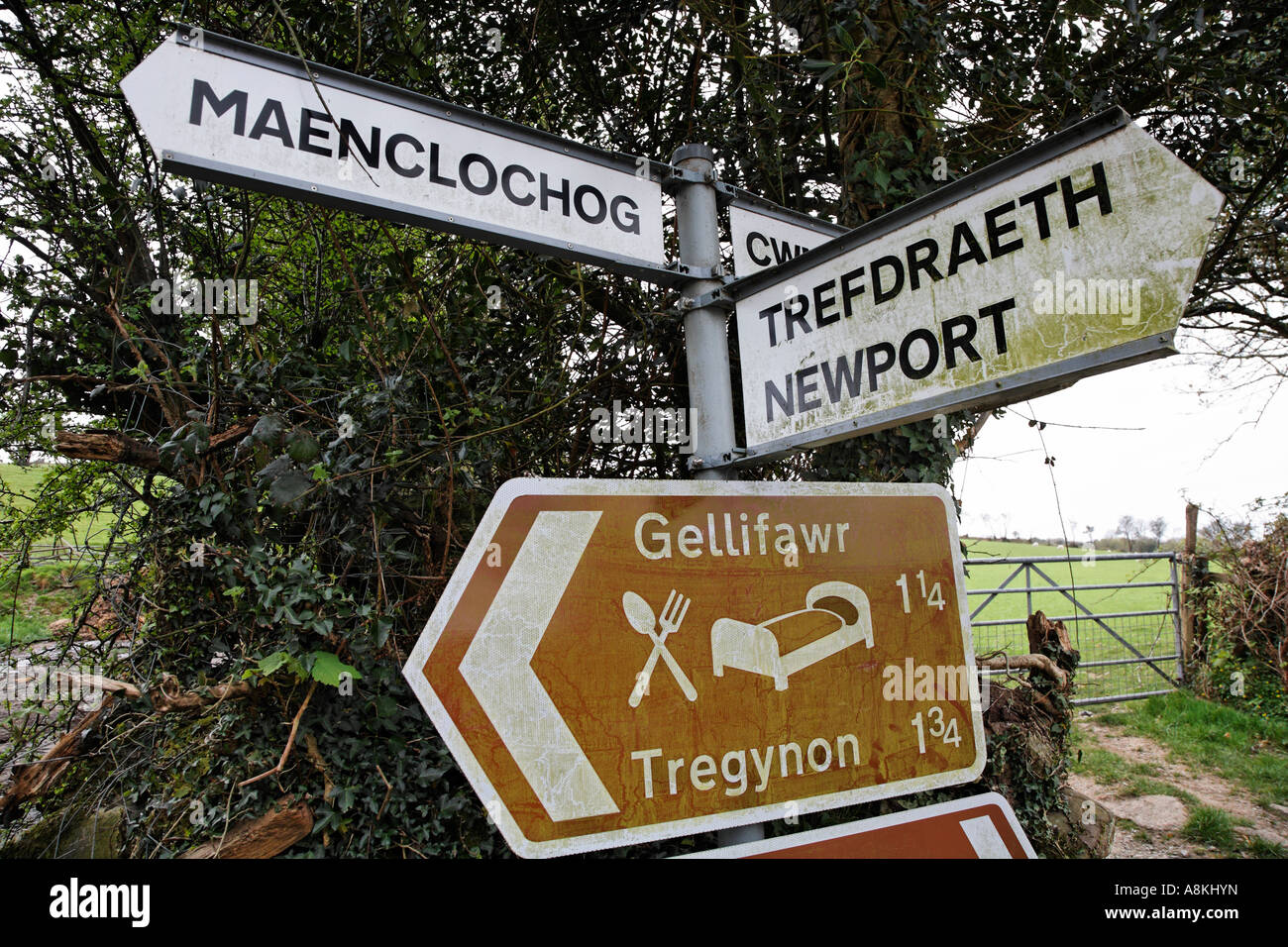 Road Signs Pembrokeshire West Wales Britain UK Europe Stock Photo Alamy