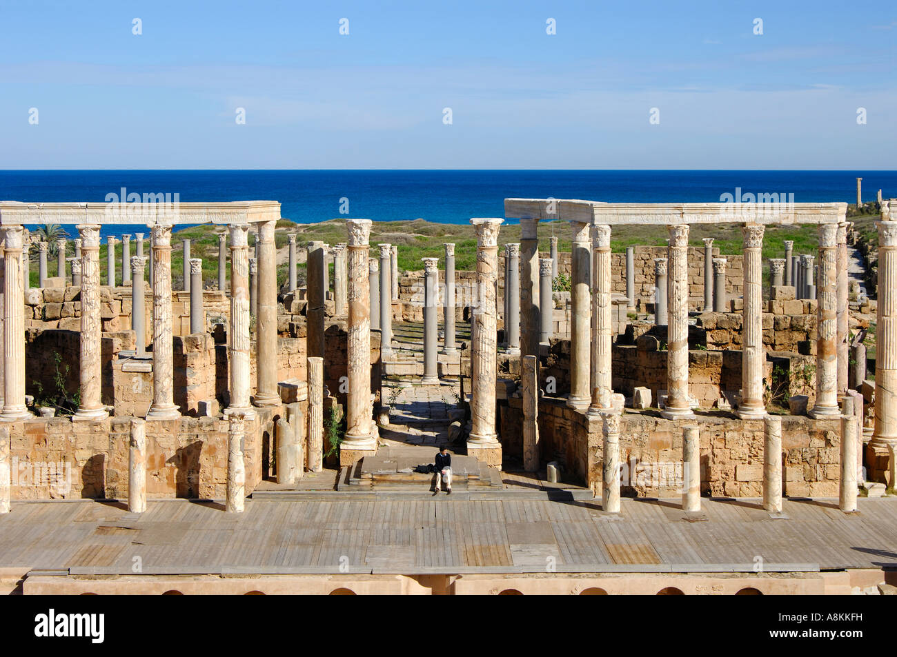 Ancient theatre, Roman Ruins, Leptis Magna, Libya Stock Photo
