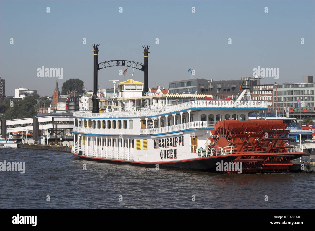 Paddle ship in city harbour Hamburg, Germany Stock Photo