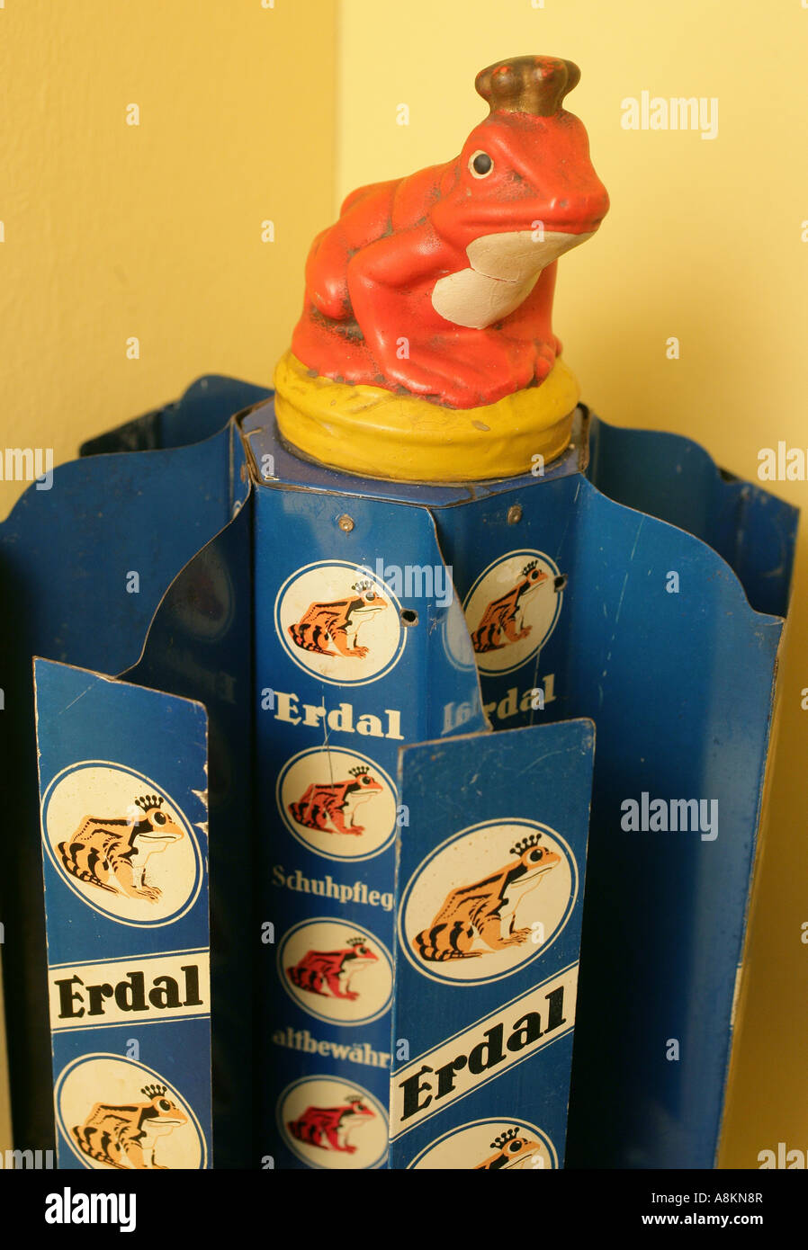 Erdal frog, old symbol of a german shoe polish firm Stock Photo