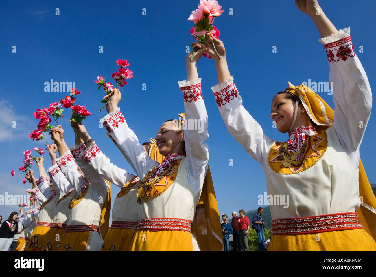 Dancers, rose pcking girls, Rose Festival, Karlovo, Bulgaria Stock Photo