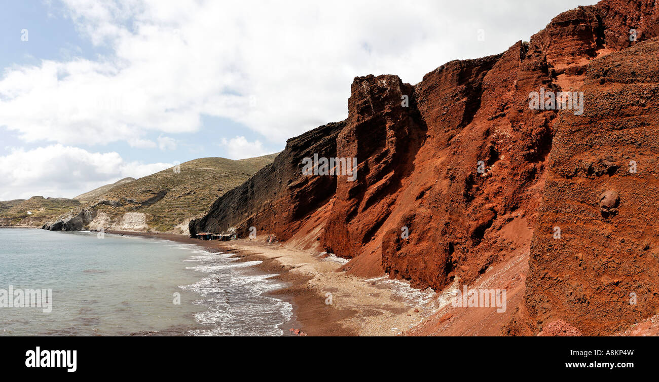Red beach with red volcanic rocks, Santorini, Greece Stock Photo