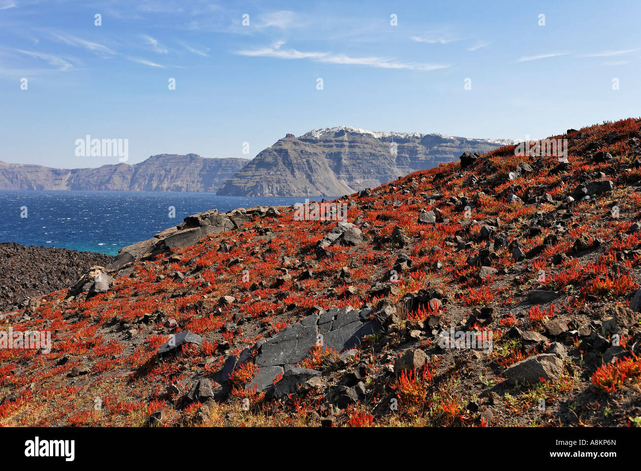 Volcanic island Nea Kameni, Santorini, Greece Stock Photo