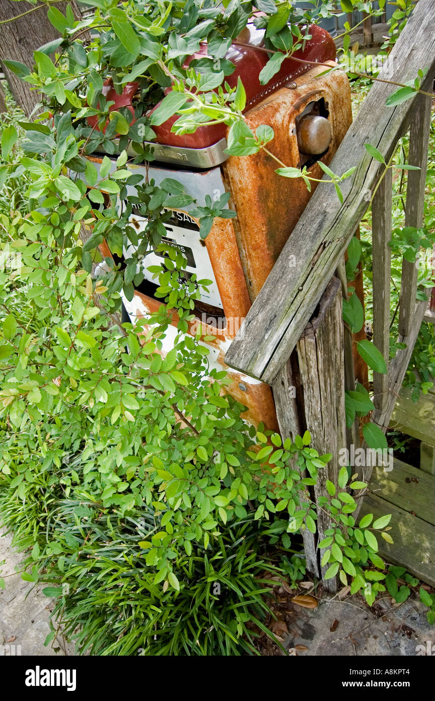 Old gas station pump in yard Stock Photo Alamy