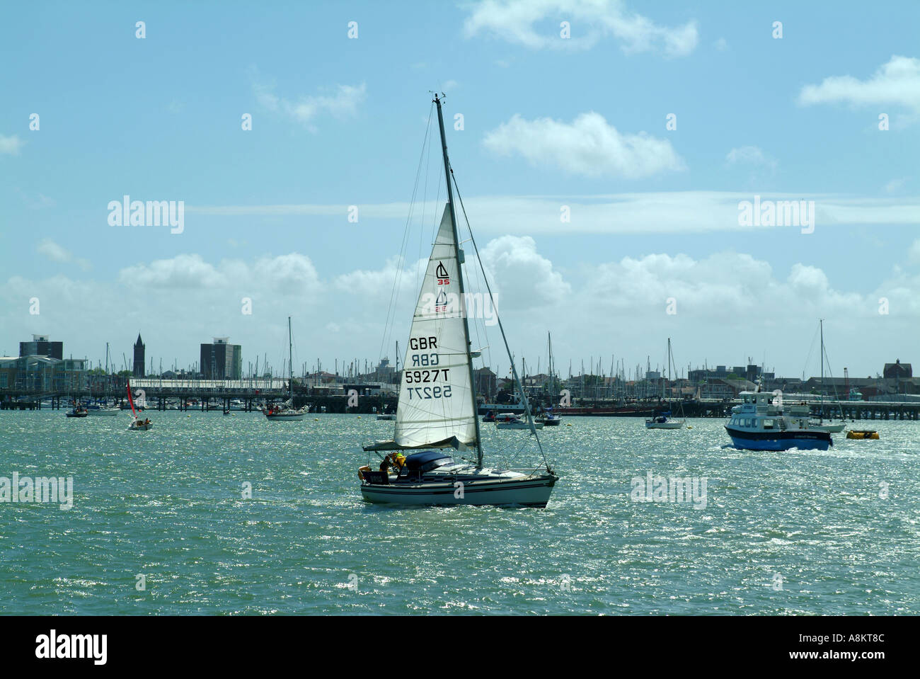 Sailing In Portsmouth Harbour Stock Photo Alamy