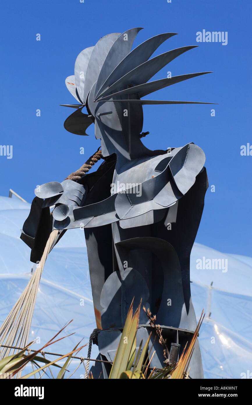 The Eden Project Cornwall steel statue of Adam pulling rope by artist