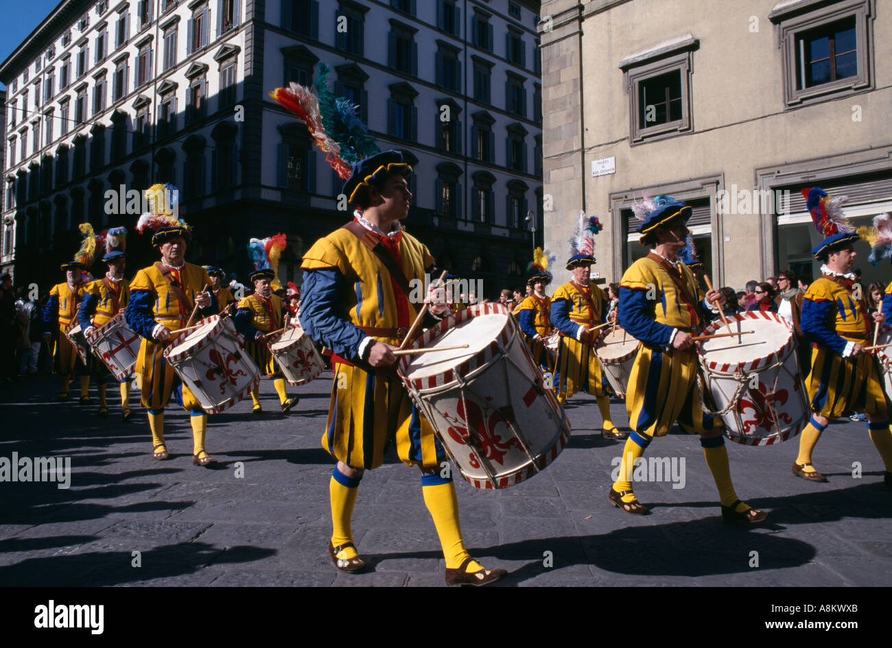 Drummers at the Scoppio del Carro in Florence, Italy. The festival